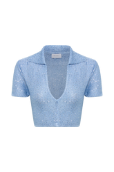 Huntley Sequin Knit Crop Top - Cornflower Blue